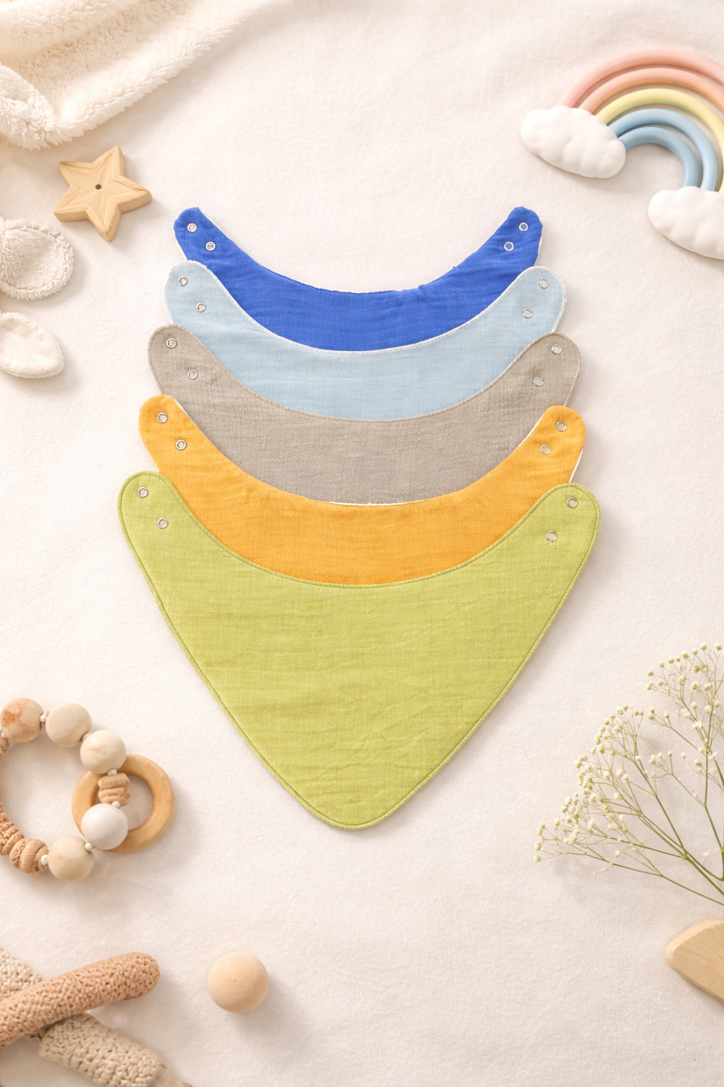 Oval Fular Önlük | Müslin - %100 Pamuk | Sıvı Geçirmez - Çıtçıtlı - Erkek Set