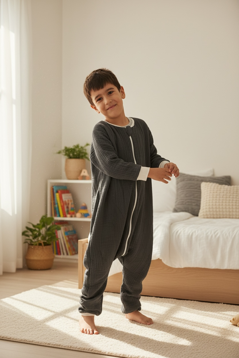 Uyku Tulumu | Müslin - %100 Pamuk | 1.5 TOG - Penye Astarlı - Antrasit / Bebek Grubu