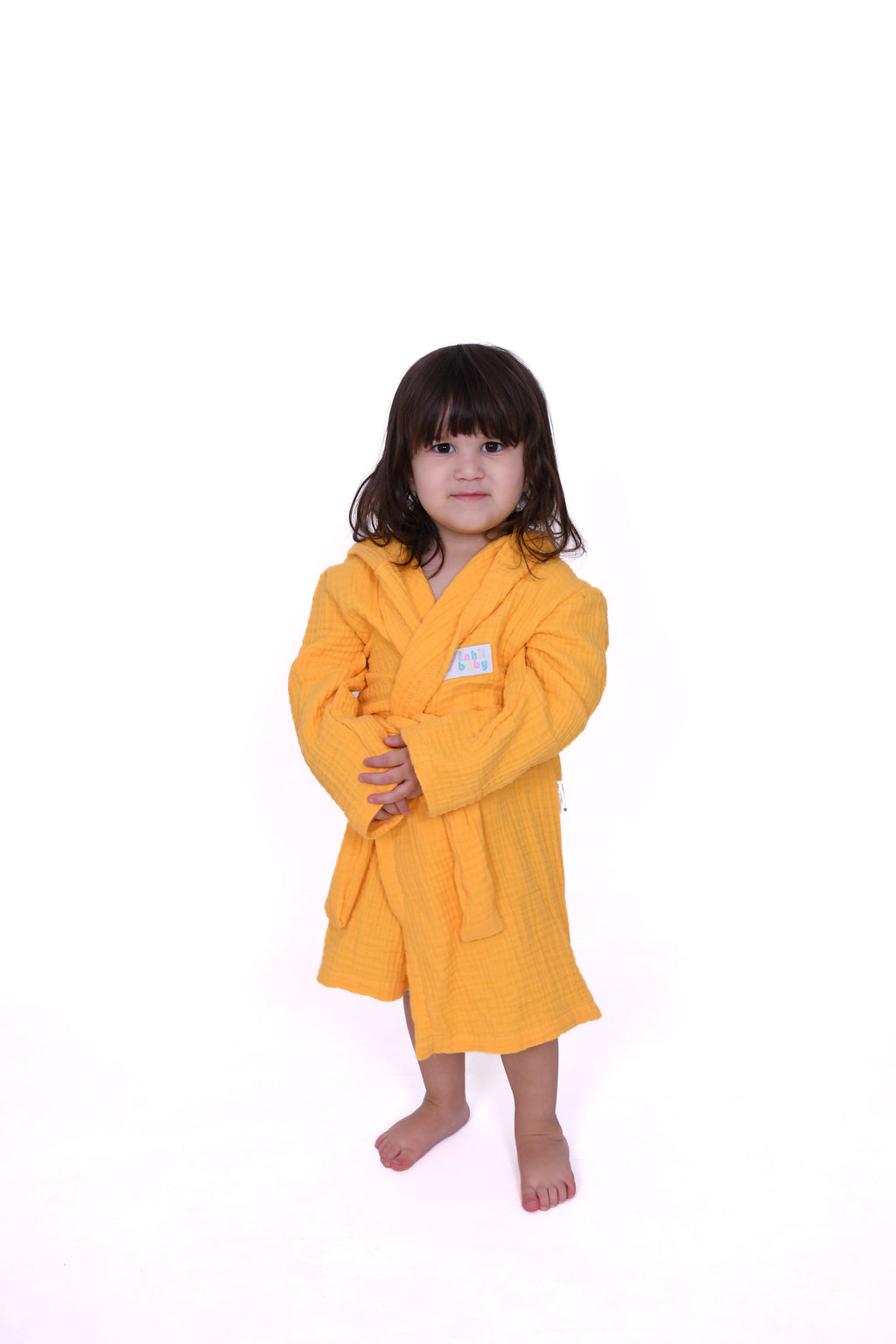 Çocuk Bornozu | Müslin - %100 Pamuk | 4 Katlı - Kapüşonlu - Sarı