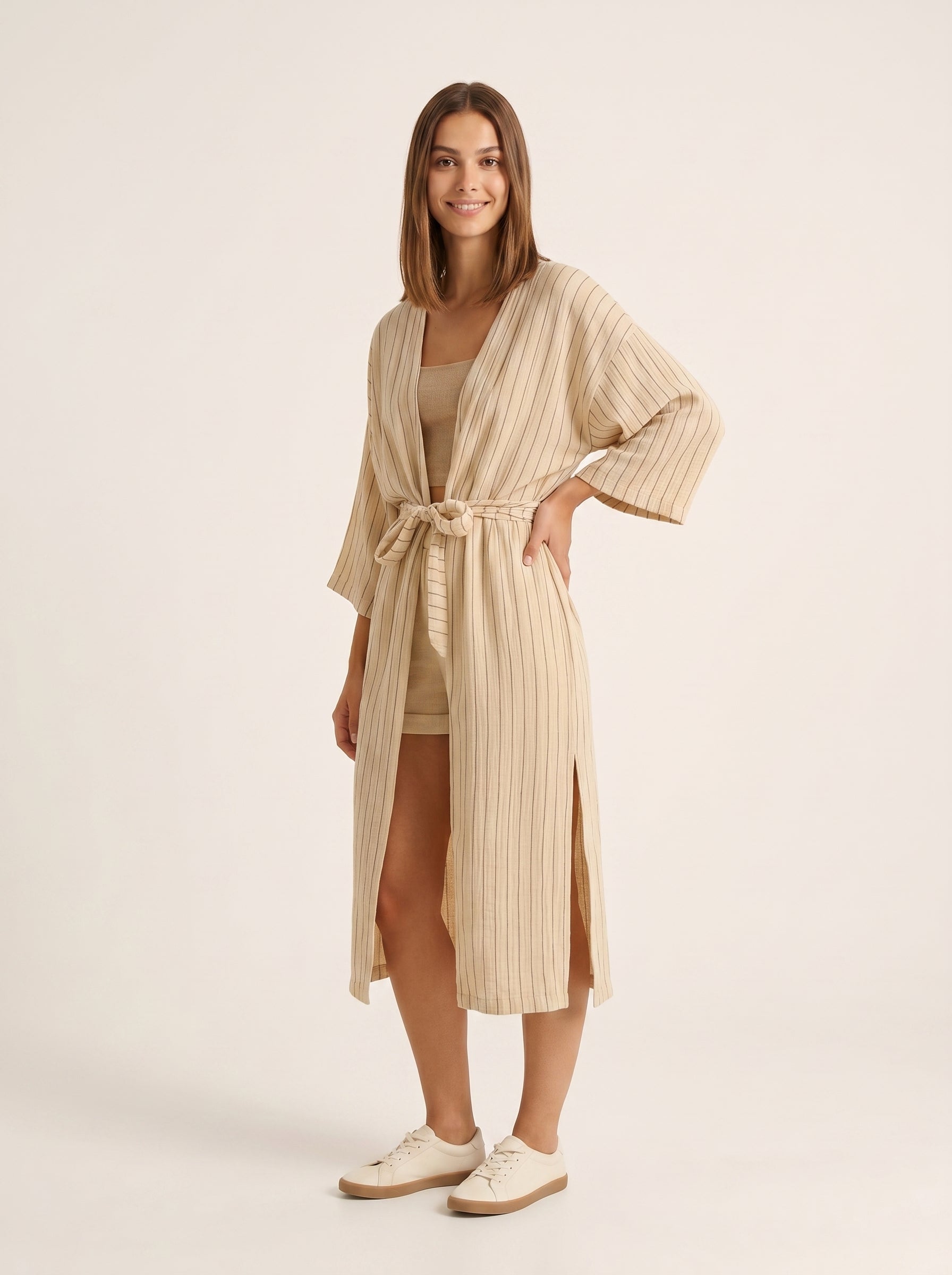 Kimono | Müslin - Pamuk | Oversize - Çizgili - Seri