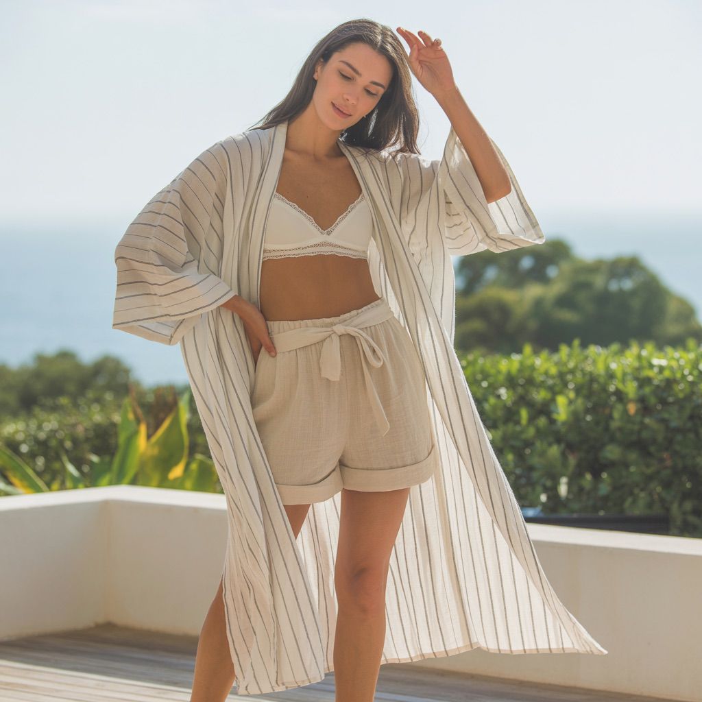 Çizgili Oversize Müslin Kimono