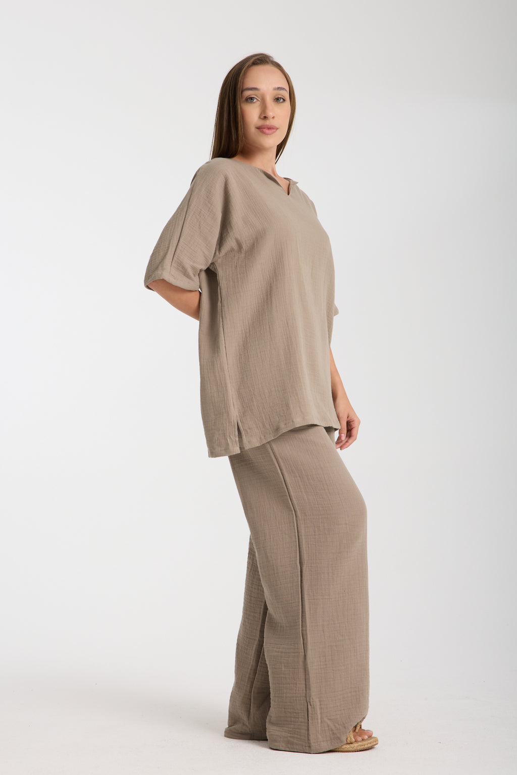 Çift Katlı Müslin Oversize Bluz Takım
