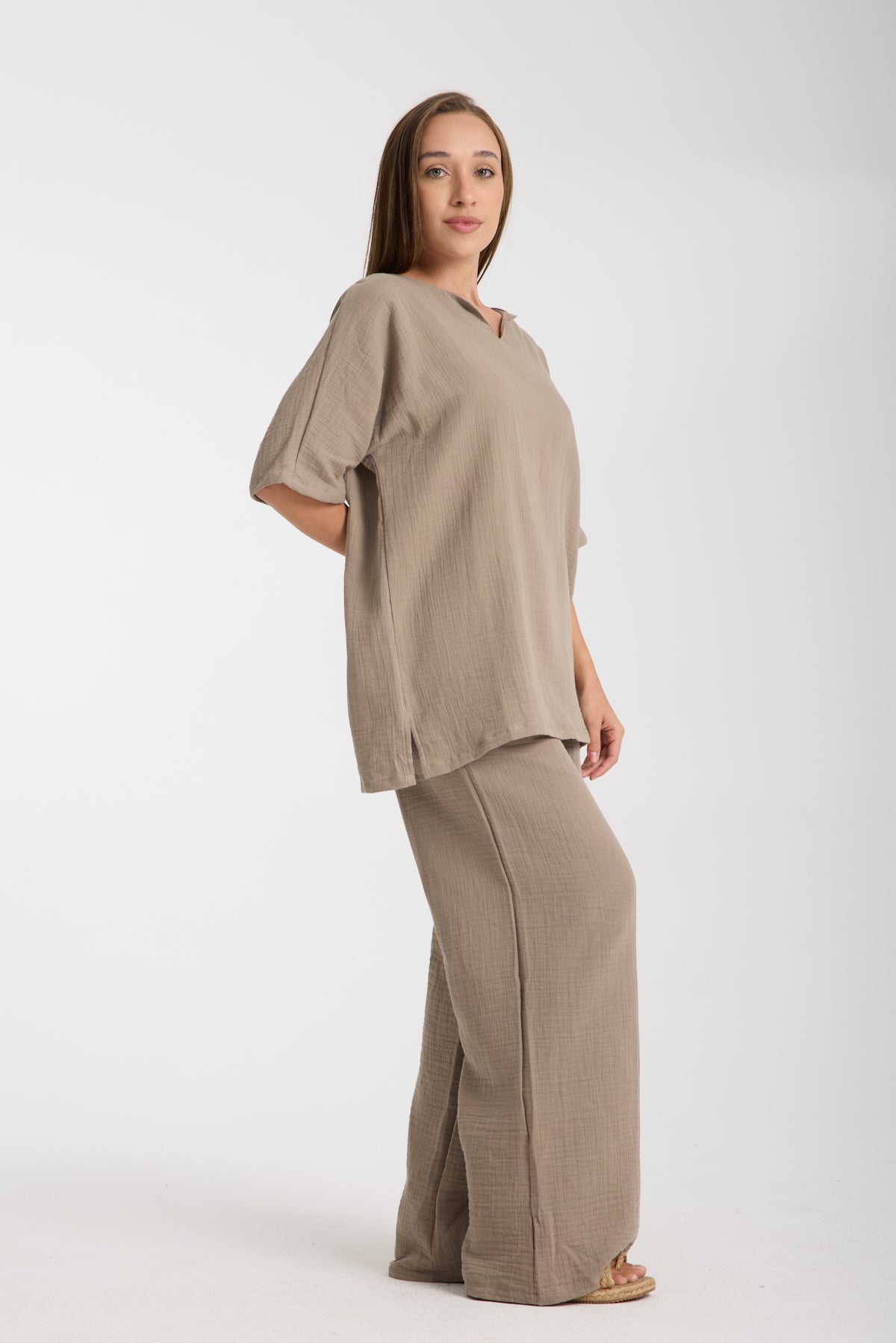 Çift Katlı Müslin Oversize Bluz Takım