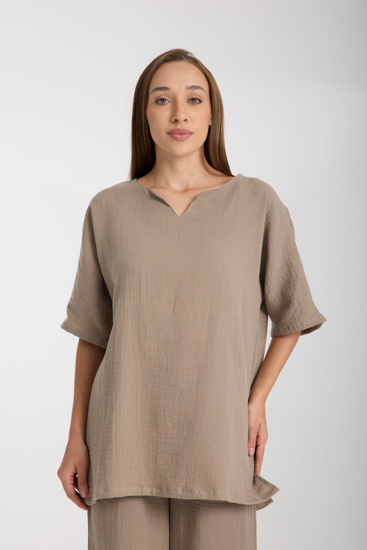Çift Katlı Müslin Oversize Bluz Takım